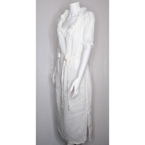 ALEX MILL 'Regan' White Linen Ruffle Collar Midi Dress with Belt MEDIUM - Picture 3 of 10